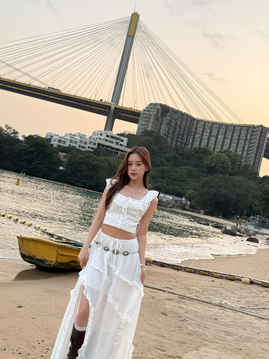 <法式渡假感長裙> Francine ruffle long skirt