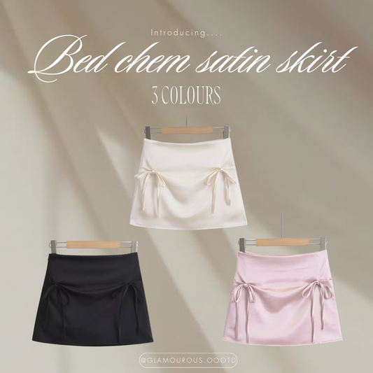<低調小可愛絲綢裙仔> Bed chem satin skirt - Glamorous oootd