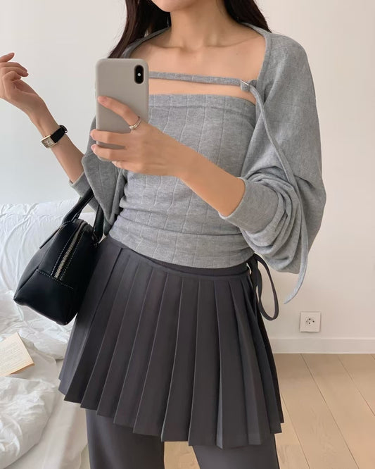 <25SS必備！大推set款> Twilight zone tube top set (grey) - Glamorous oootd