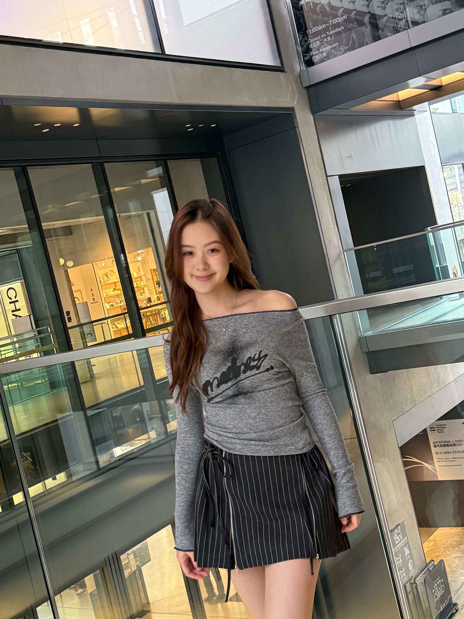 <型格親膚長袖top!> Madness top(grey+black) - Glamorous oootd