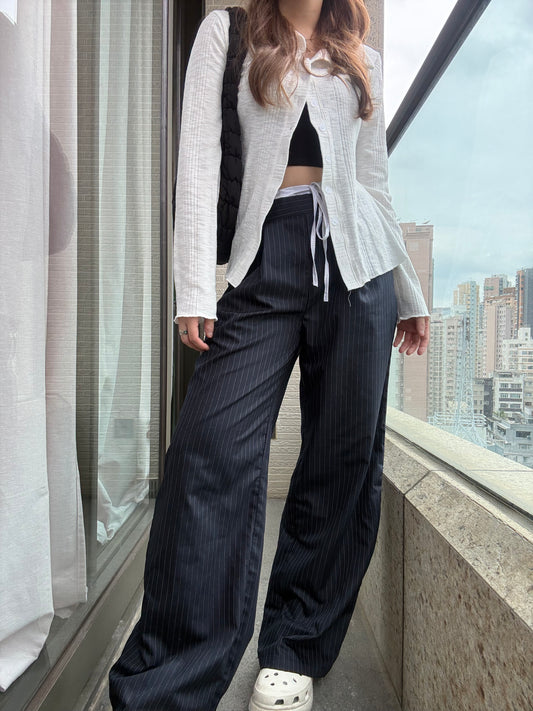 <拼接褲頭版西褲!!!layered> Myrna suit pants - Glamorous oootd
