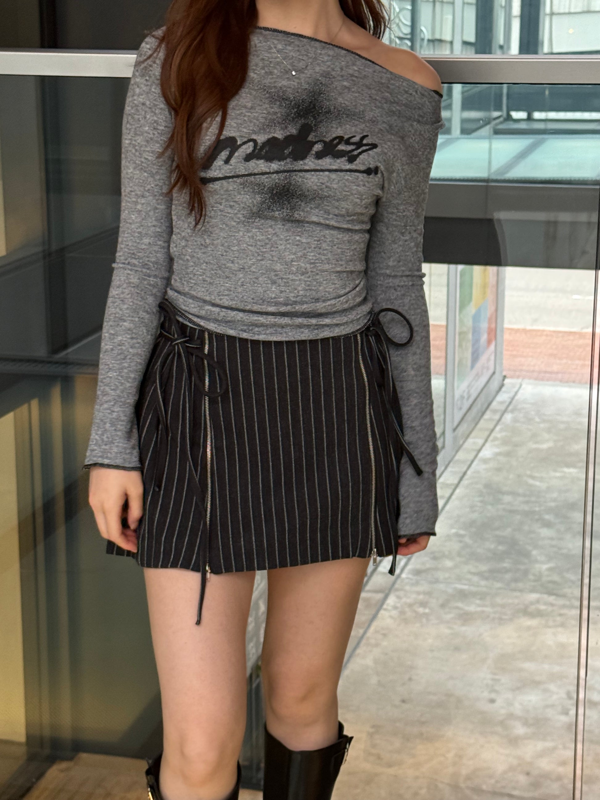 <型格親膚長袖top!> Madness top(grey+black) - Glamorous oootd
